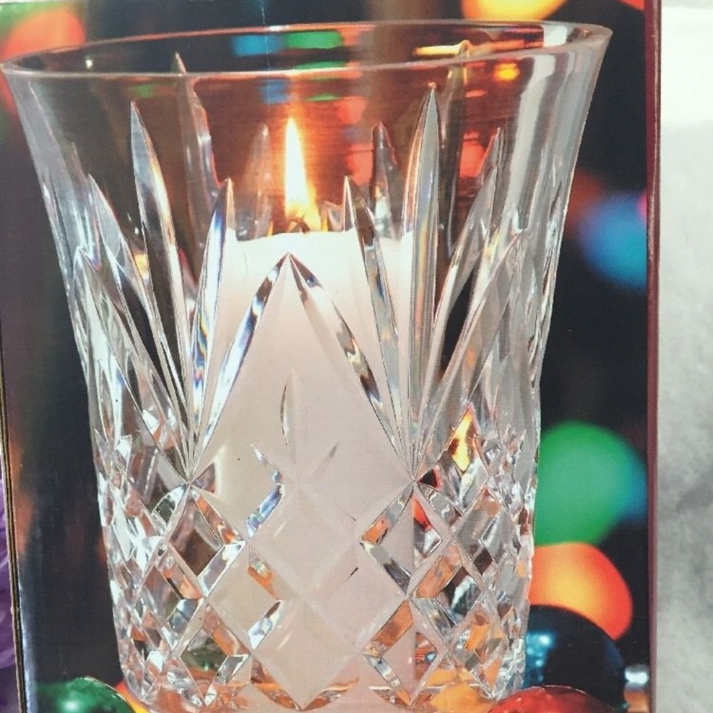 Vintage Elegant Set hurricane Fine Lead Crystal Vase 2 Pc